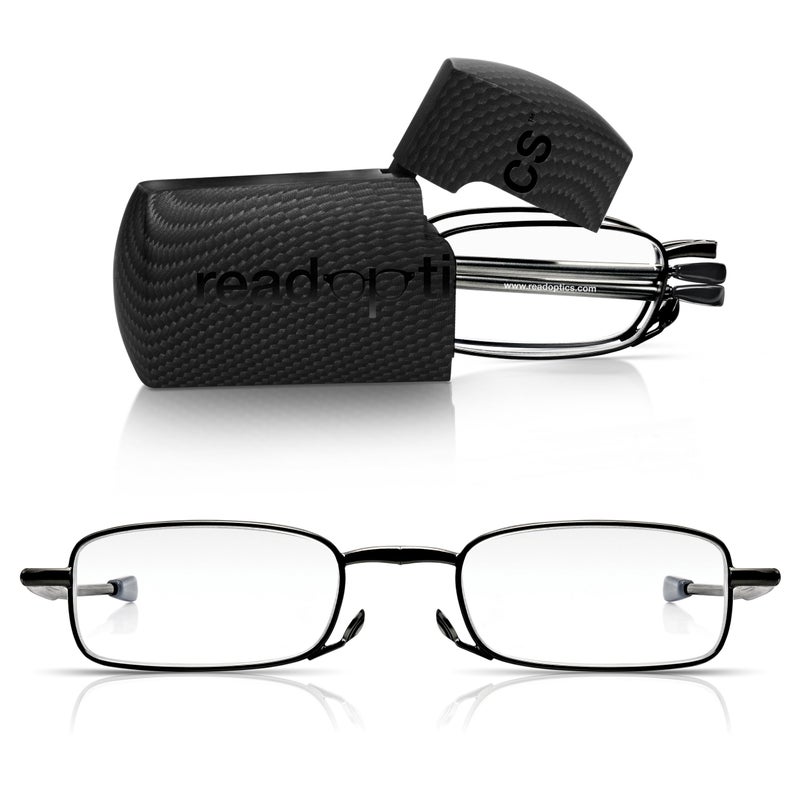 Read Optics Folding Glasses: Patented Mens/Womens Fold-Away Travel Readers in Compact Pocket Hard Case. Foldable Frame, Collapsible Telescopic Arms +1/1.50/2/ 2.5/3/ 3.5 Premium Difuzer Lenses